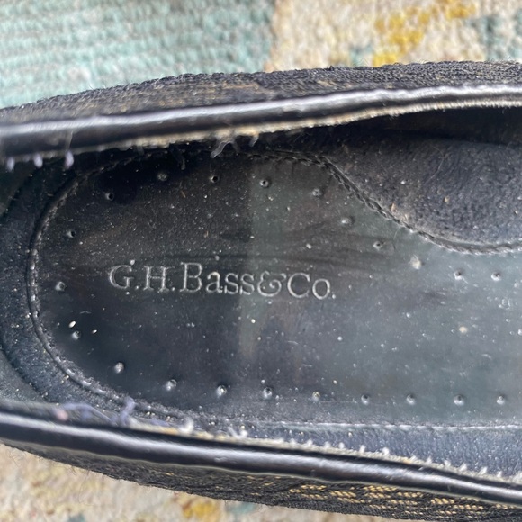G.H. BASS & CO. size 8M black/gold flat-heel loafers textile uppers bal. synth. - Picture 4 of 5